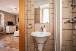 Shower, bidet, towels, soap