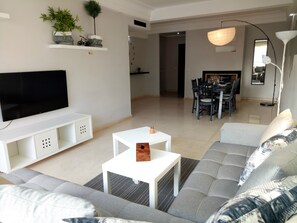 TV, fireplace