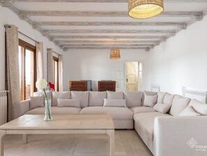 Télévision, cheminée, chaîne hi-fi