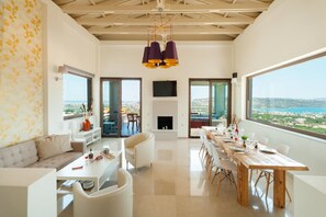 Deluxe Villa, 4 Bedrooms, Private Pool, Sea View | Lobby sitting area - Villa Kedria with a panoramic ocean view (Chania)