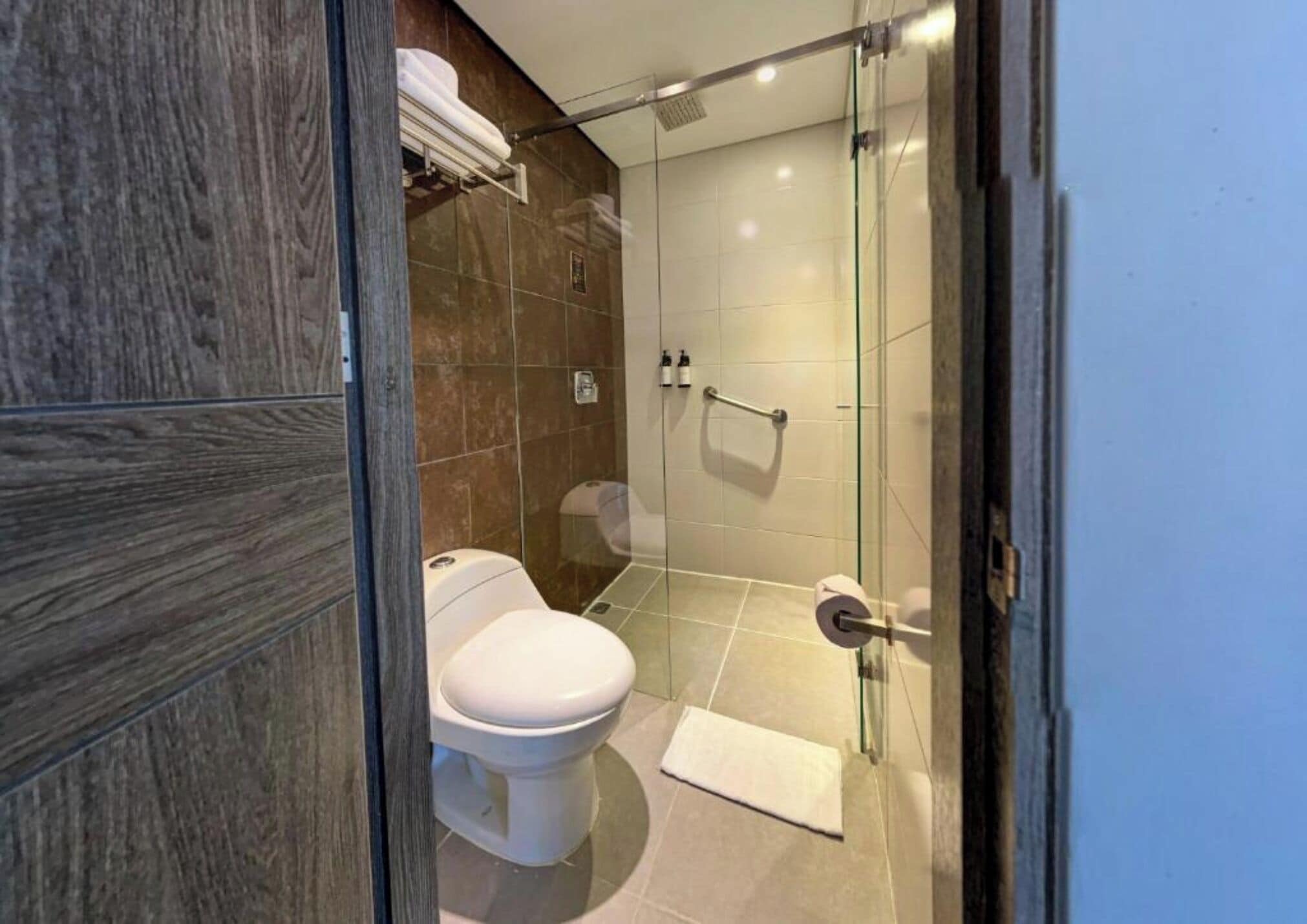 deluxe room | bathroom | hair dryer, towels, shampoo, toilet paper