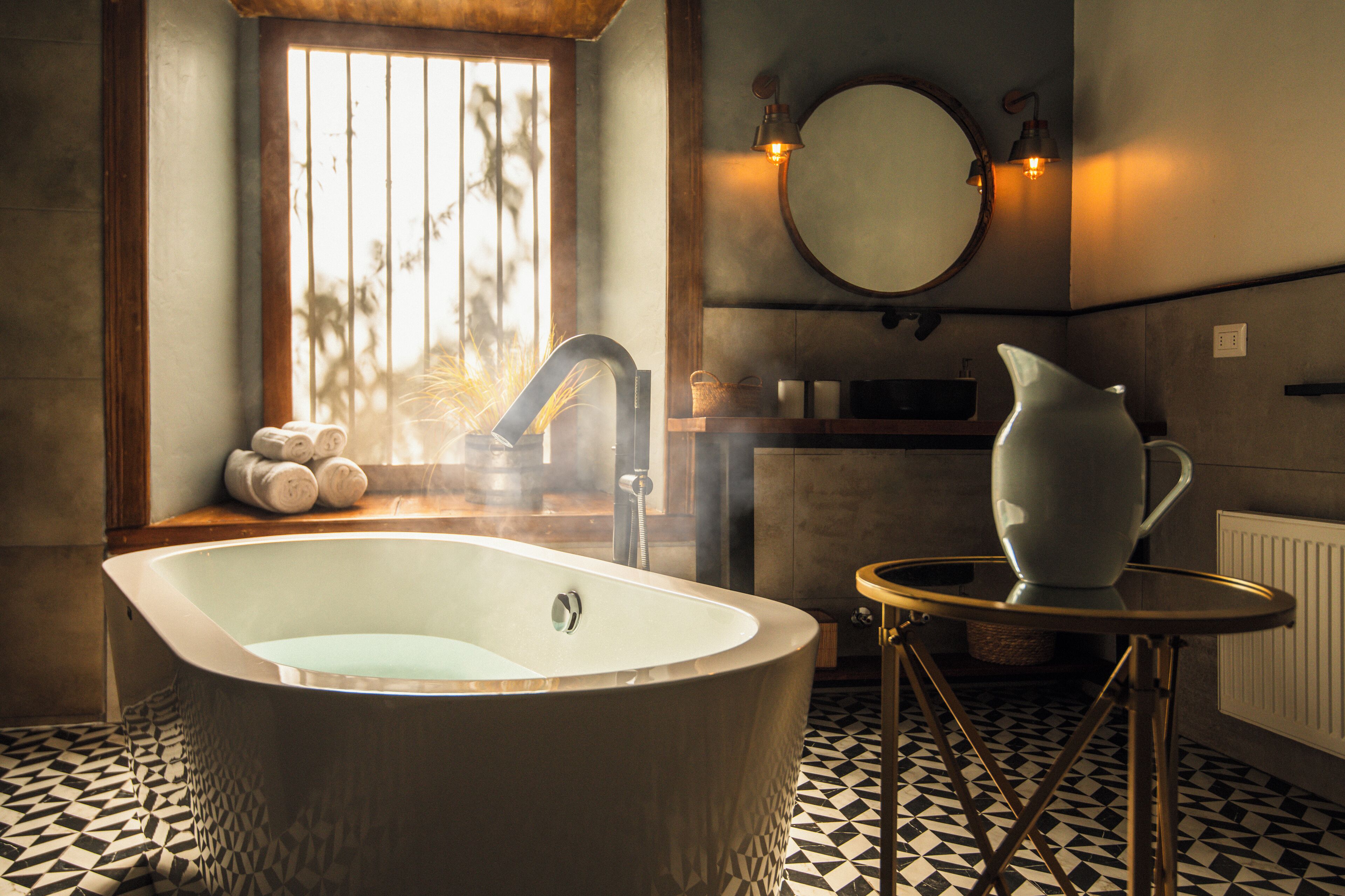 royal double room, 1 king bed, hot tub, garden view | bathroom | free toiletries, hair dryer, towels, soap