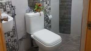 Douche, articles de toilette (gratuits), séchoir à cheveux