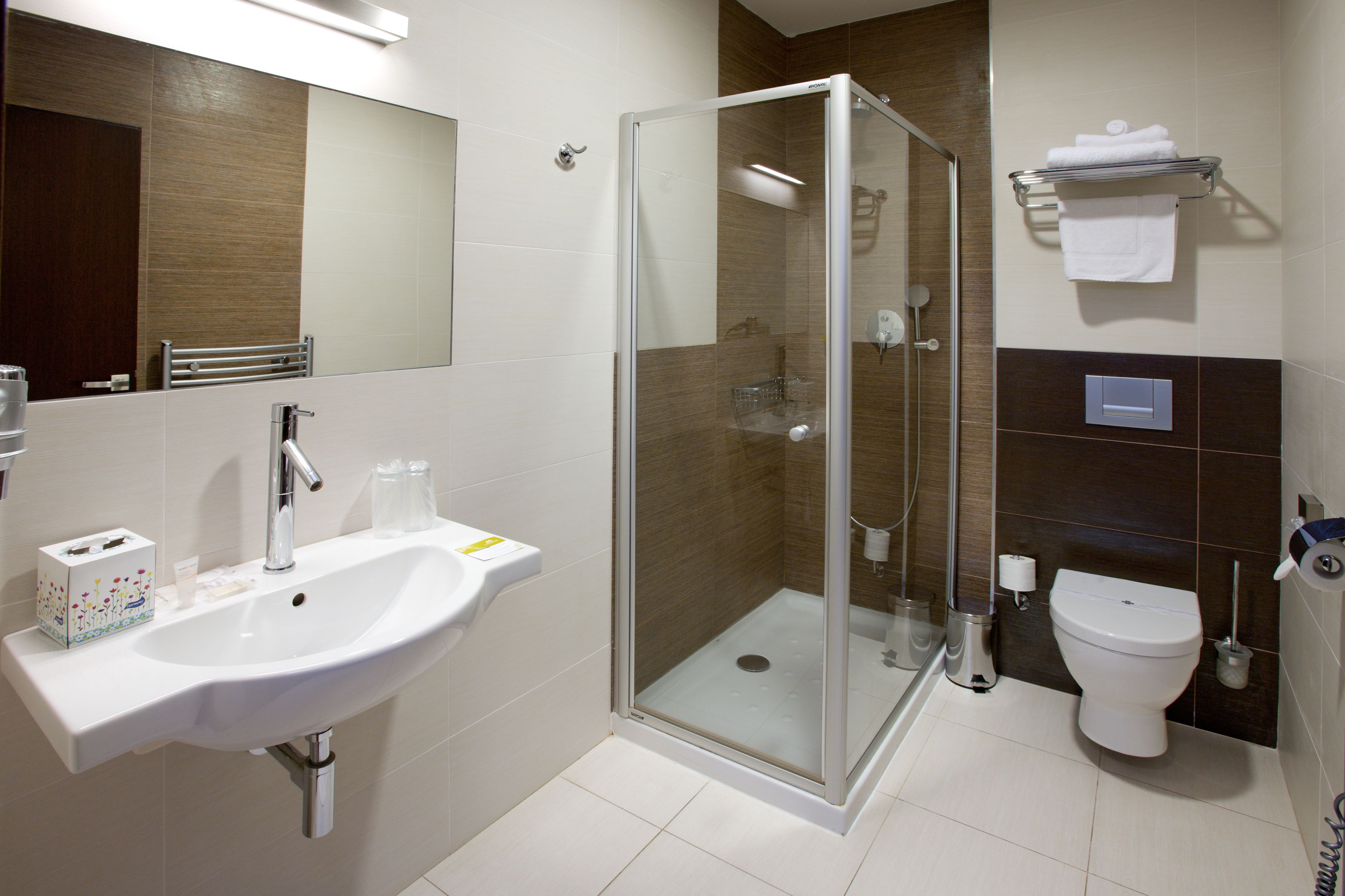 shower, free toiletries, hair dryer, towels