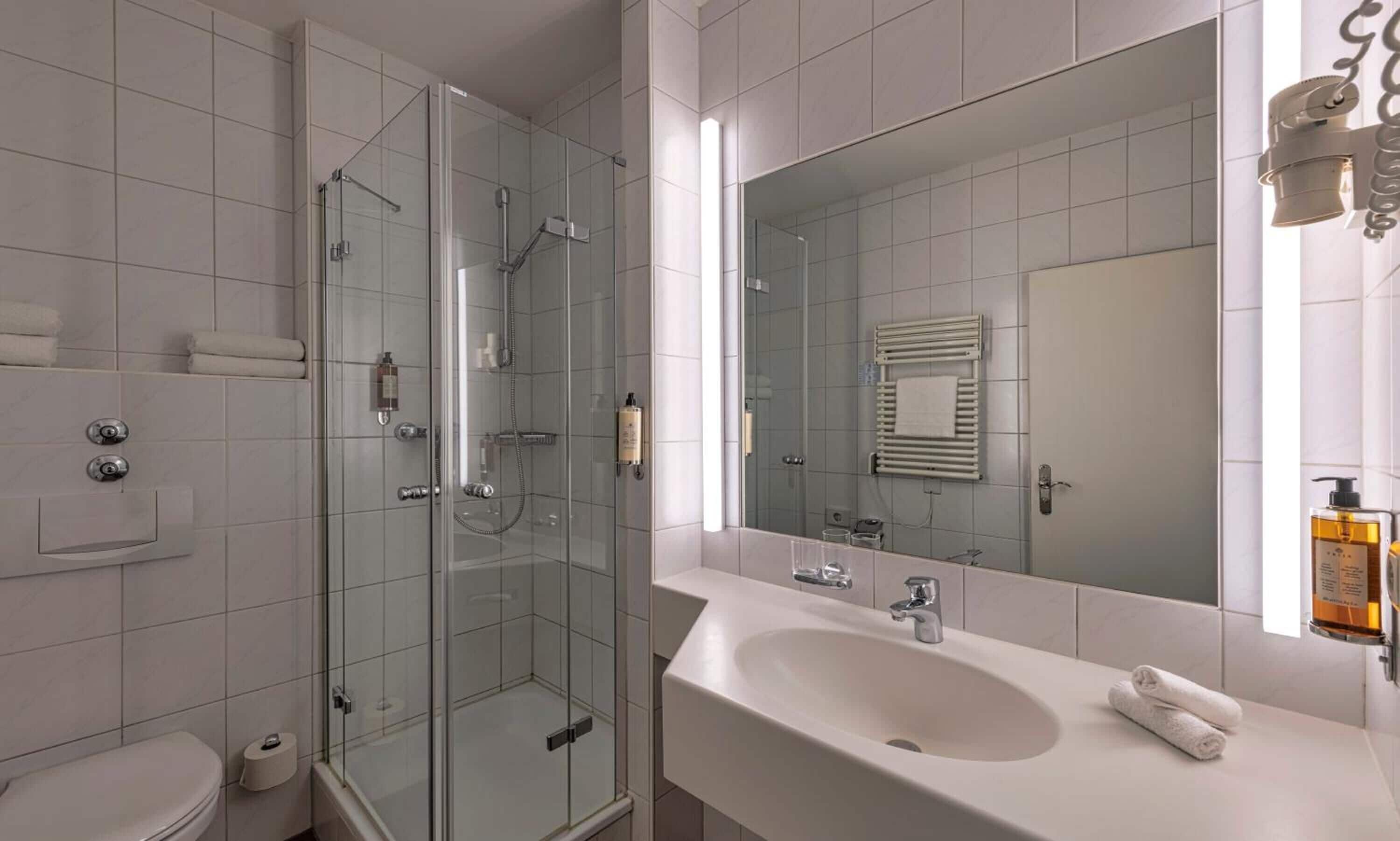 free toiletries, hair dryer, towels