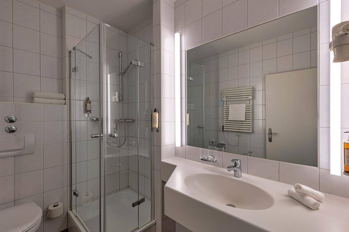 free toiletries, hair dryer, towels