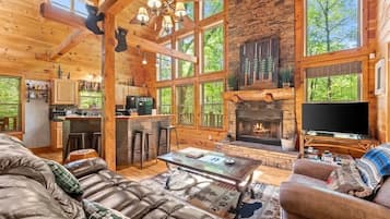 Smart TV, fireplace, video games, DVD player