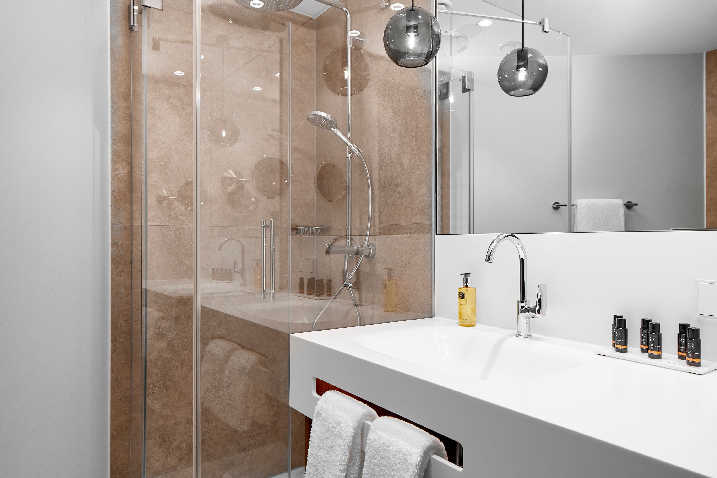 free toiletries, hair dryer, towels, soap