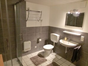 Hair dryer, towels, toilet paper