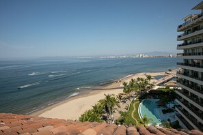 On the beach, sun loungers, beach towels - Ocean Front, Unit 408! New bathrooms and remodeled kitchen!! (Puerto Vallarta,)