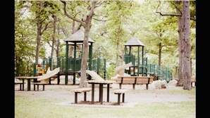 A playground with slides, swings, and picnic tables in a park. - 4BR 2Baths WOLLASTON BEACH.15min to Boston2 (Quincy)