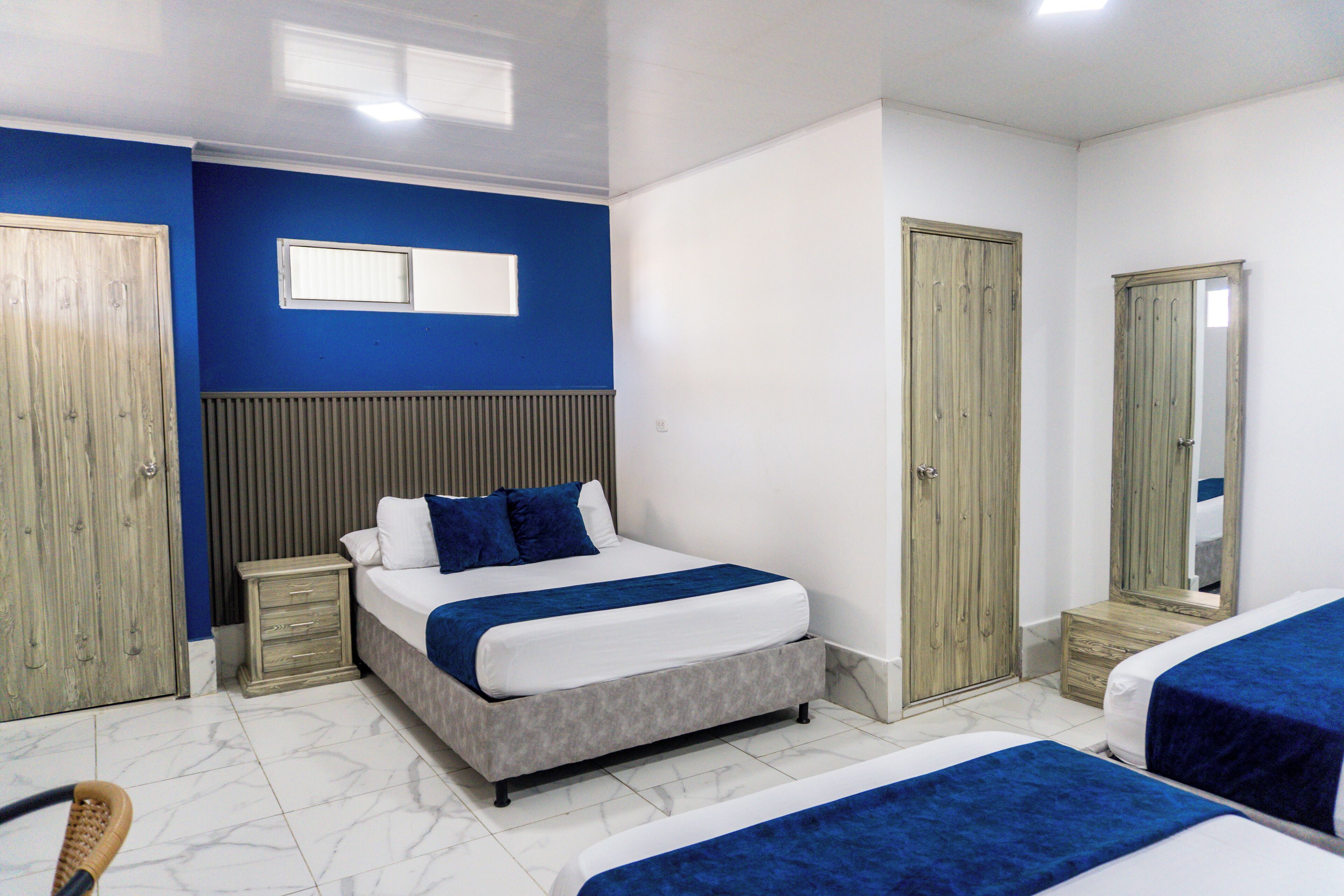 family room | desk, blackout curtains, bed sheets