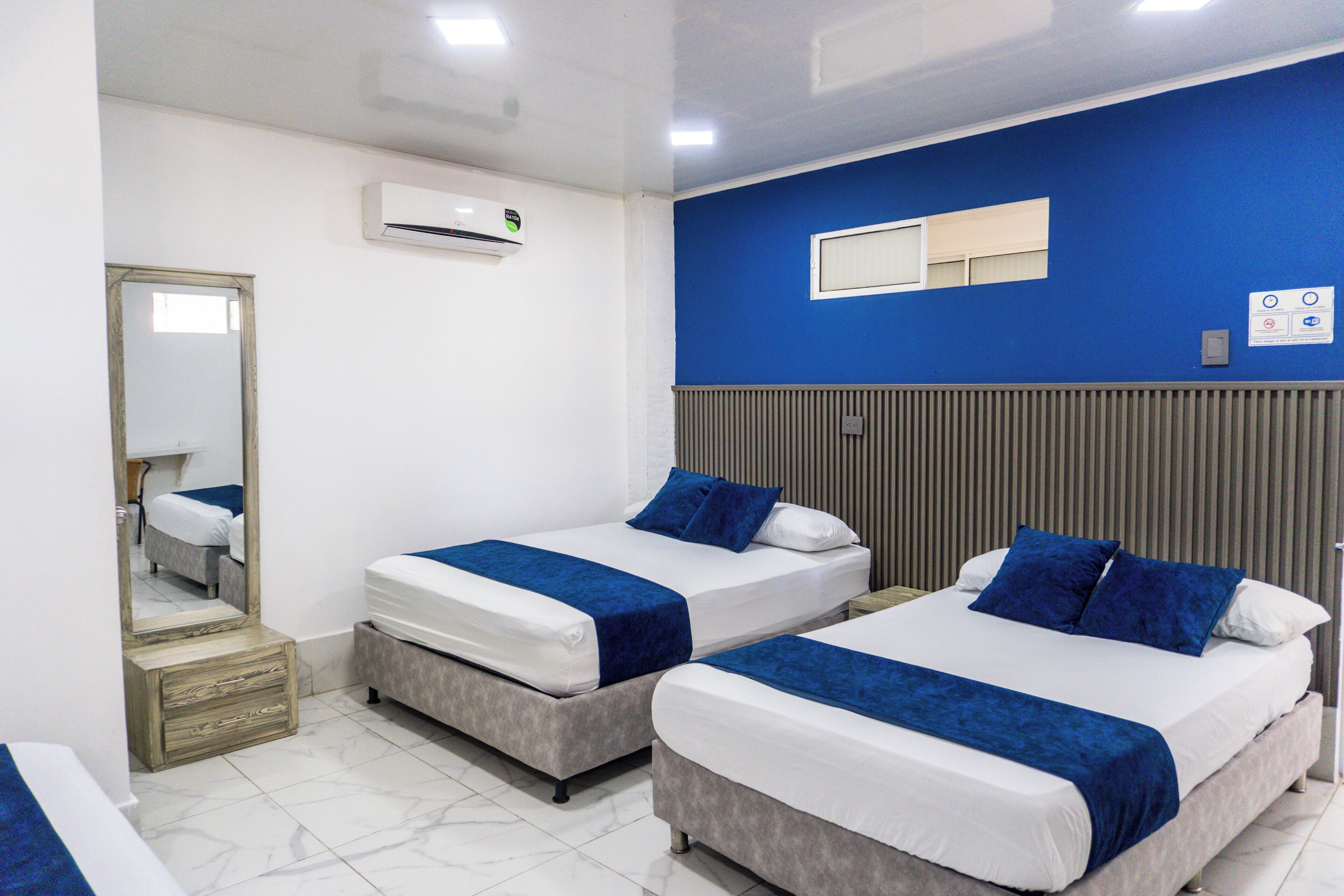 family room | desk, blackout curtains, bed sheets