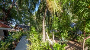 A pathway flanked by lush greenery and a palm tree, leading to a building with a red-tiled roof. - De Silva Windresort Kalpitiya (Kalpitiya)