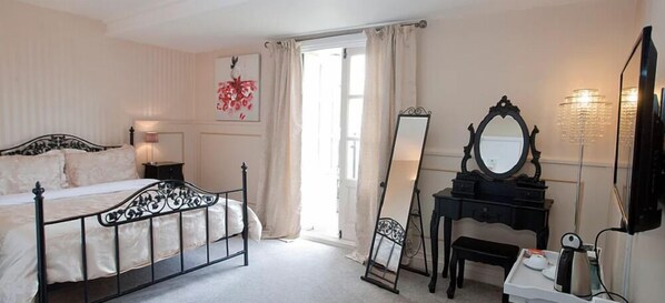 1 bedroom, blackout drapes, soundproofing, iron/ironing board