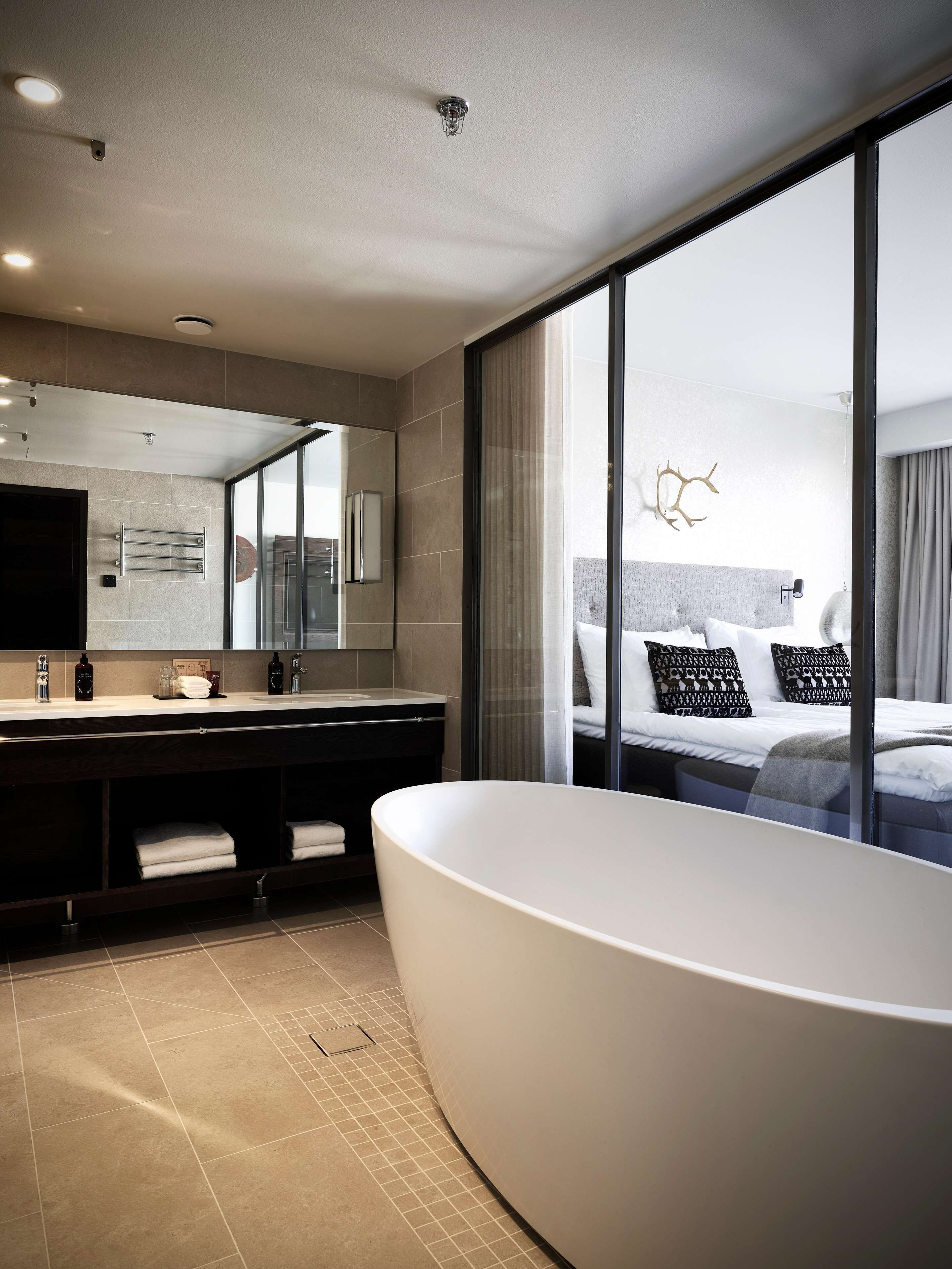 hair dryer, bidet, heated floors, towels