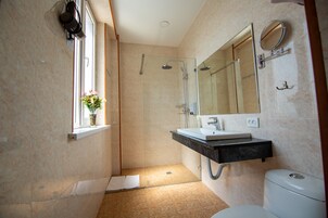 Shower, free toiletries, hair dryer, bathrobes