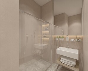City Apartment, 1 Queen Bed, Non Smoking | Bathroom | Shower, rainfall showerhead, free toiletries, hair dryer - Great Living Koukaki (Athens)