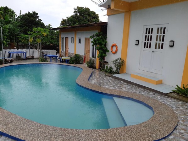 Outdoor pool, pool umbrellas