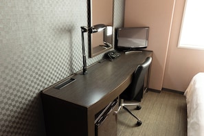 Laptop workspace, free WiFi, bed sheets