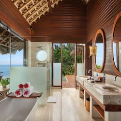 Hanging One Bedroom Pool Villa, Ocean View | Bathroom | Separate tub and shower, deep soaking tub, rainfall showerhead