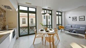 Apartment, 1 Bedroom (Thissio View) | Private kitchen | Full-size fridge, microwave, oven, stovetop