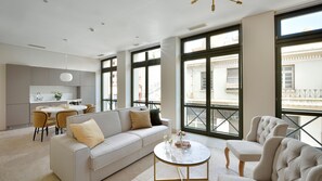 Grand Apartment, 2 Bedrooms (Thissio View) | Living room | LCD TV - Thission Luxury Homes & SPA by K&K (Athens)
