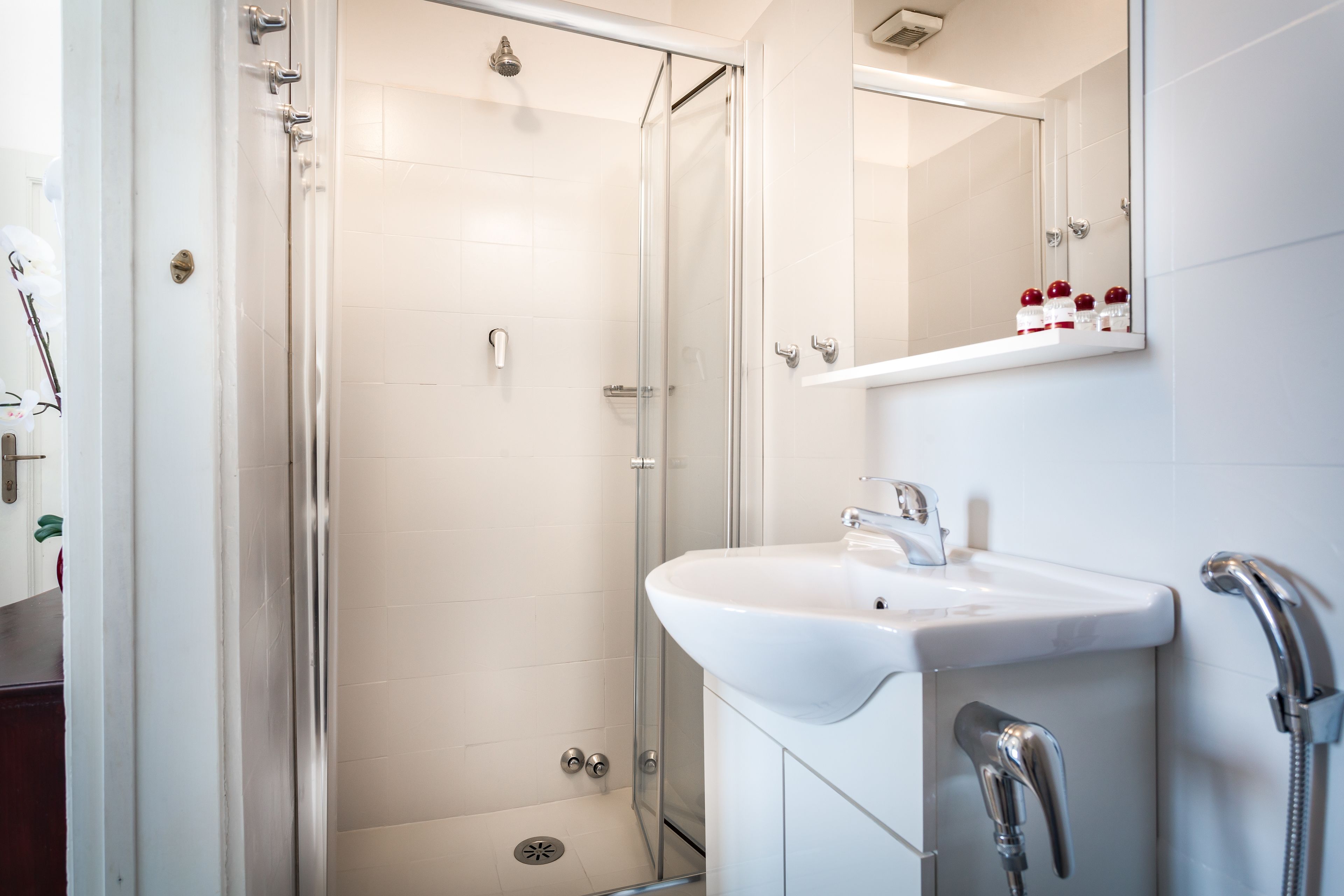 Shower, free toiletries, hair dryer, bidet