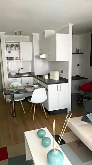 Apartamento, 2 habitaciones, baño privado (A1) | Cocina privada | Frigorífico grande, microondas, horno y placa de cocina