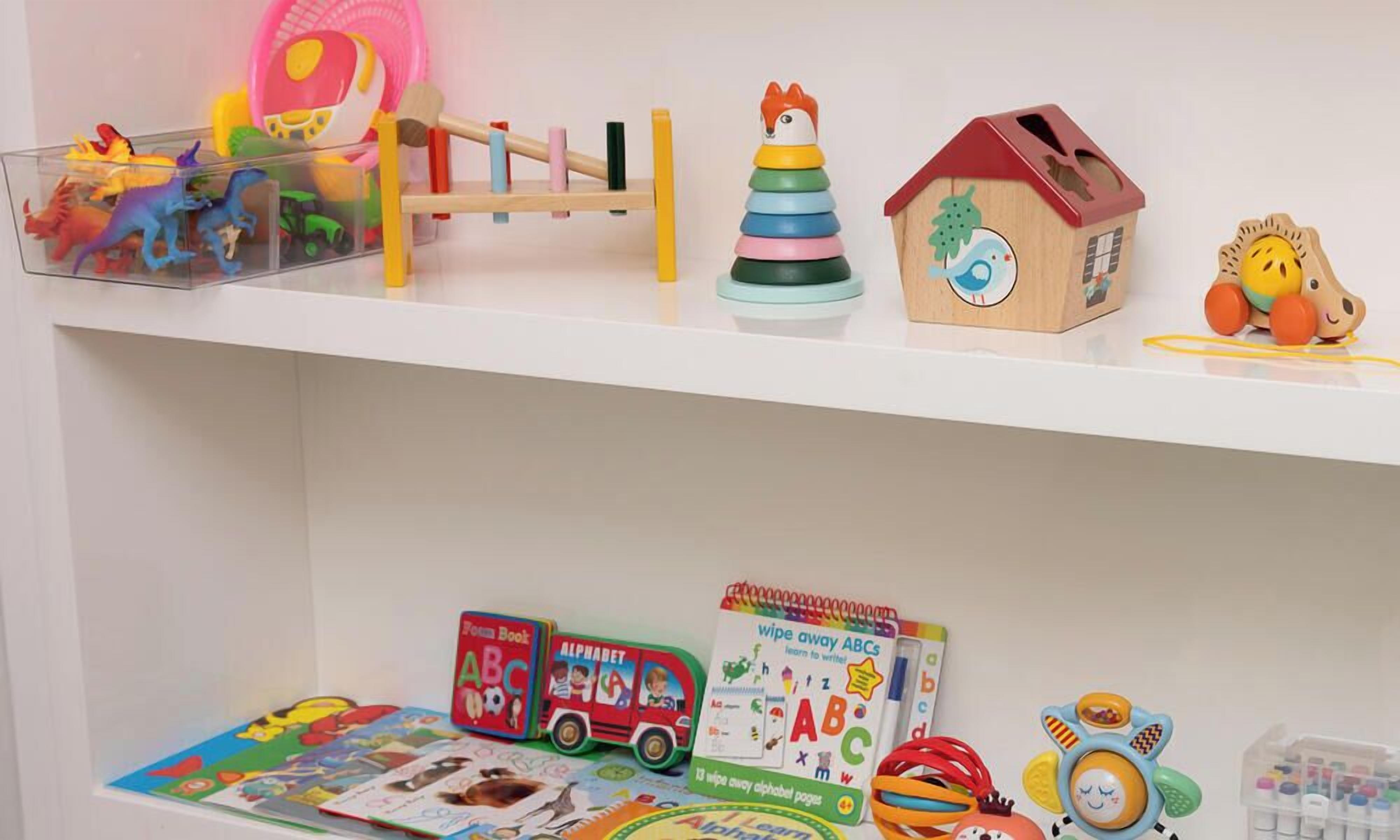 A children's play area with toys and educational materials.