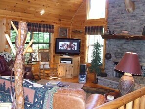 Apartment | Living area | TV, fireplace - Pick's Riverside Retreat Nevaeh Cabin Rentals (Blue Ridge)