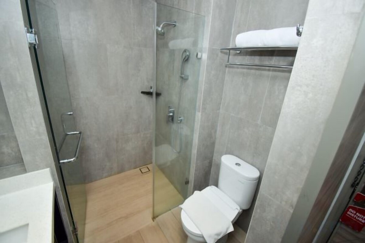 Douche, articles de toilette gratuits, chaussons, serviettes fournies