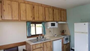 Fridge, microwave, stovetop, electric kettle