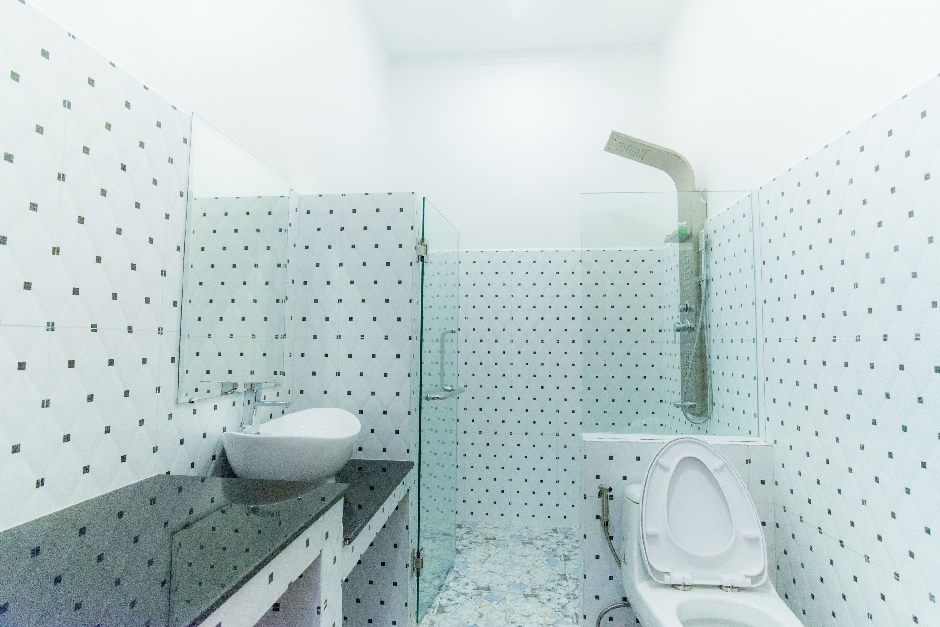 shower, free toiletries, hair dryer, bathrobes