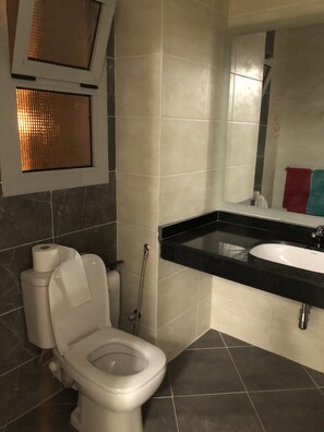 Appartement, 2 chambres | Salle de bain | Douche, articles de toilette (gratuits), séchoir à cheveux, savon