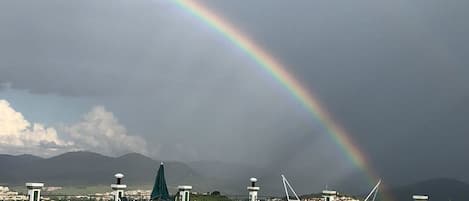 室外游泳池，提供泳池遮陽傘和日光浴躺椅