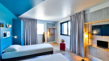 Desk, blackout curtains, soundproofing, cots/infant beds