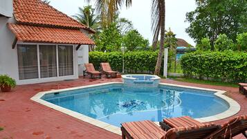 Outdoor pool, pool umbrellas