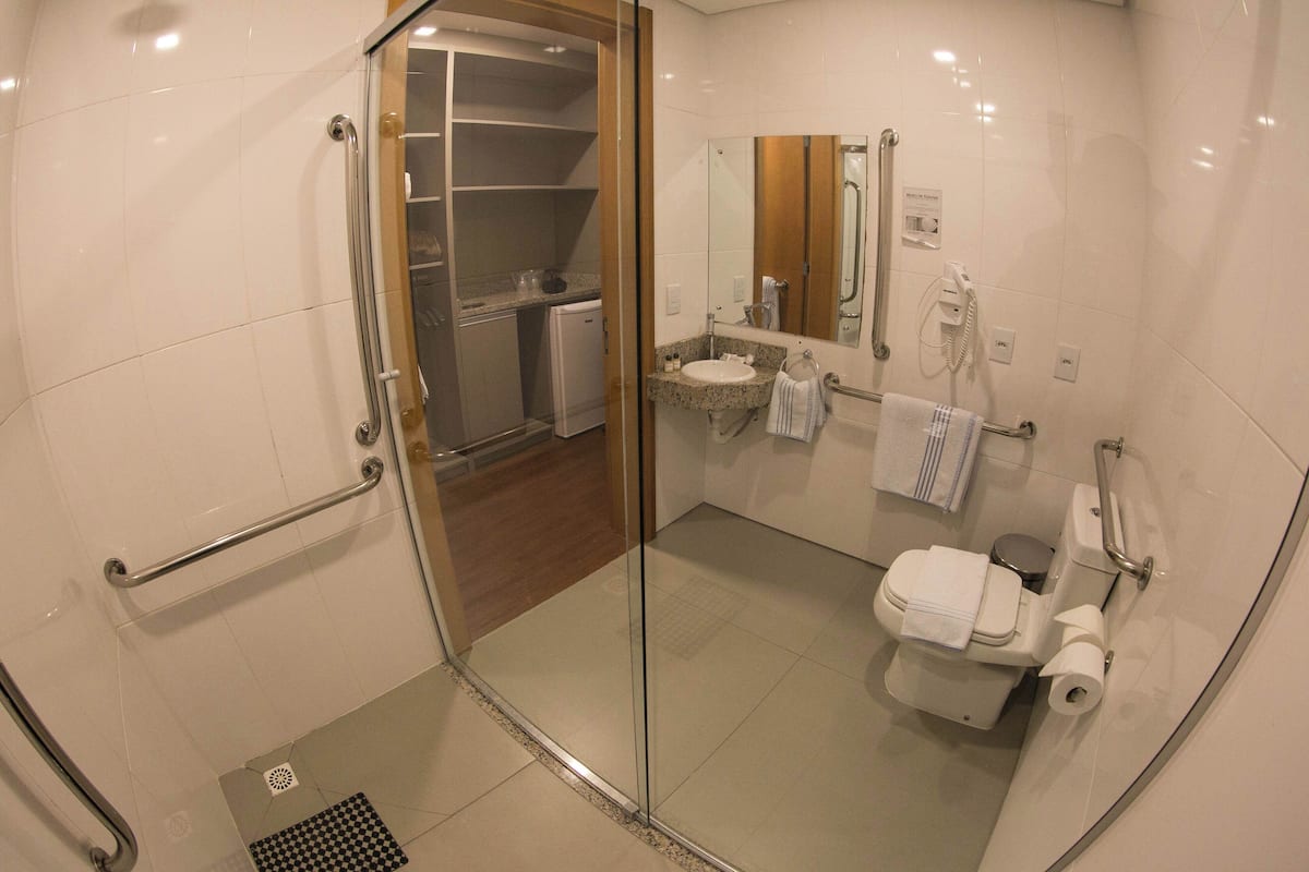 shower, free toiletries, hair dryer, bidet