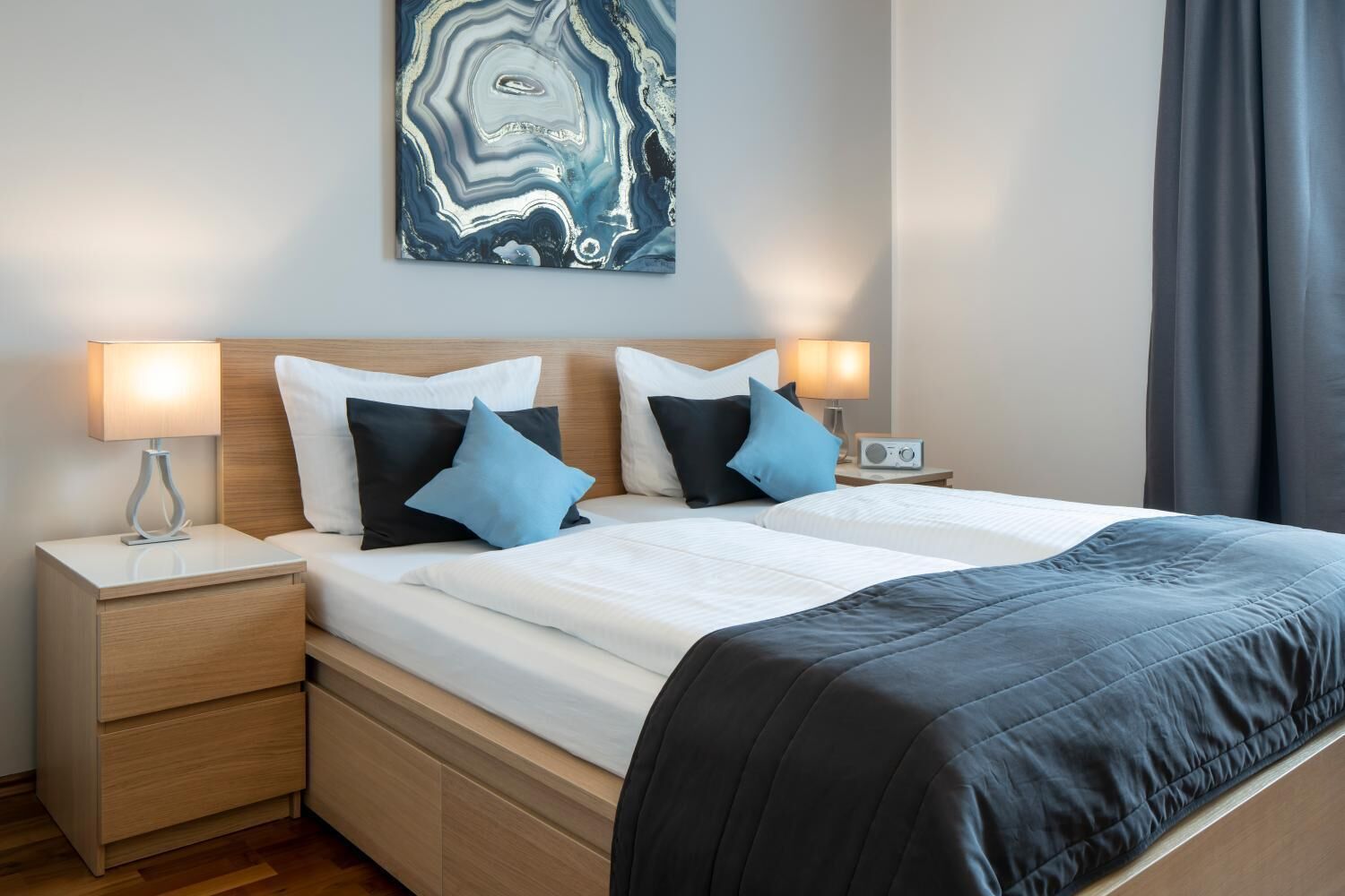 Blackout curtains, free cots/infant beds, rollaway beds, free WiFi