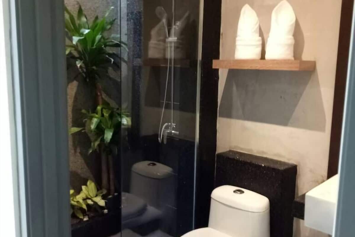 shower, rainfall showerhead, free toiletries, hair dryer