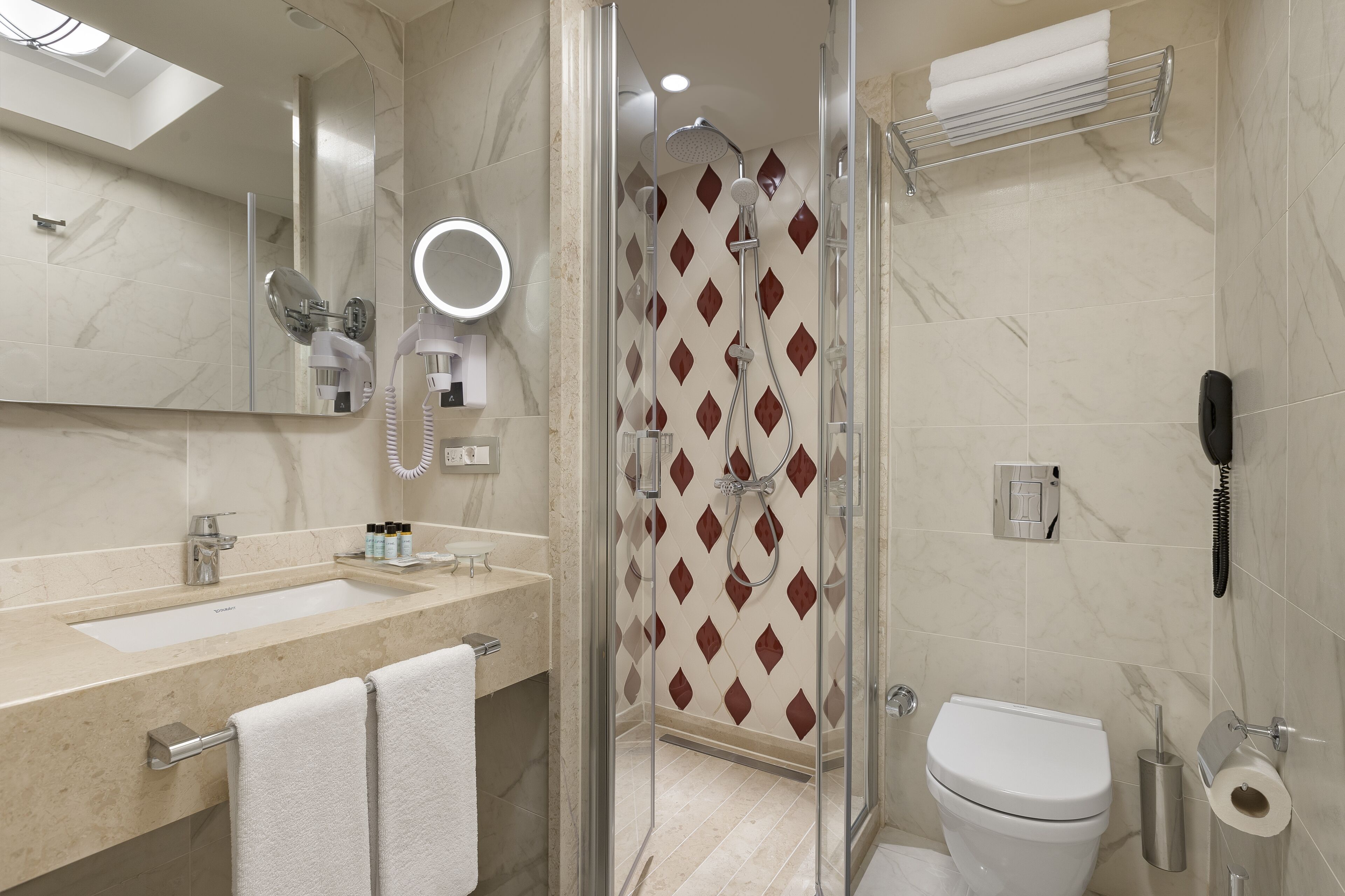 shower, free toiletries, hair dryer, slippers