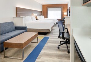 Tempur Pedic-bedden, een bureau, een laptopwerkplek
