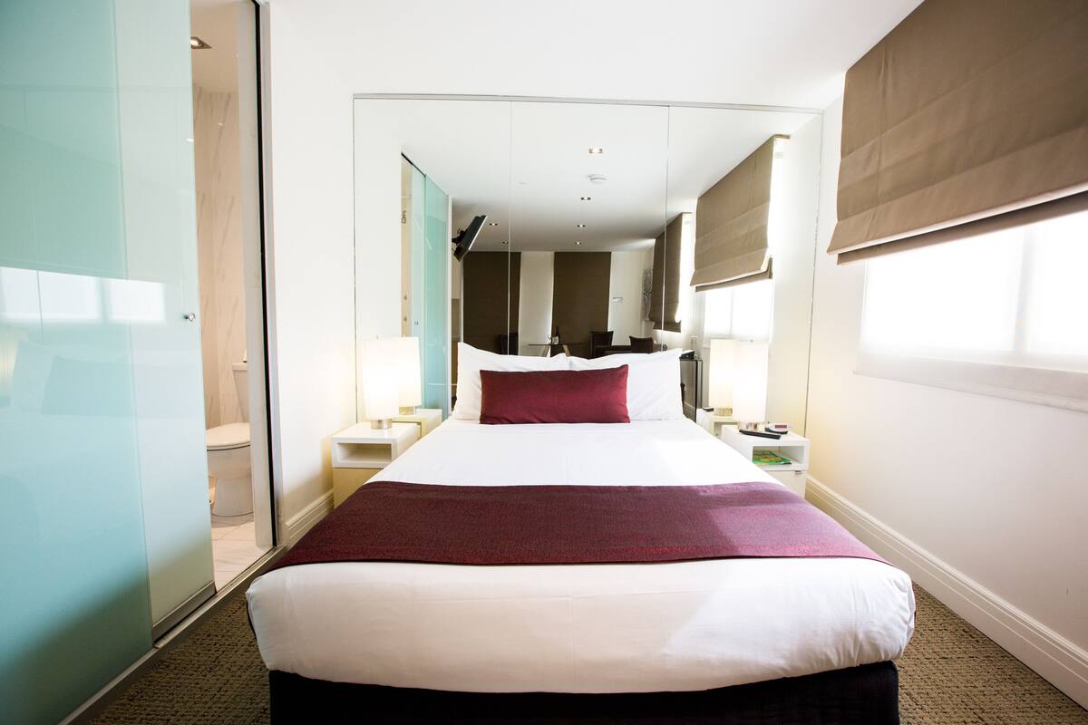 Premium bedding, desk, soundproofing, iron/ironing board