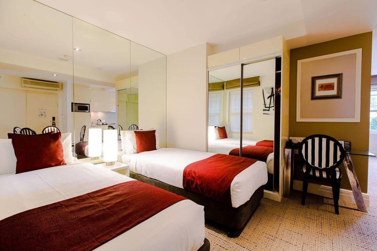 Premium bedding, desk, soundproofing, iron/ironing board