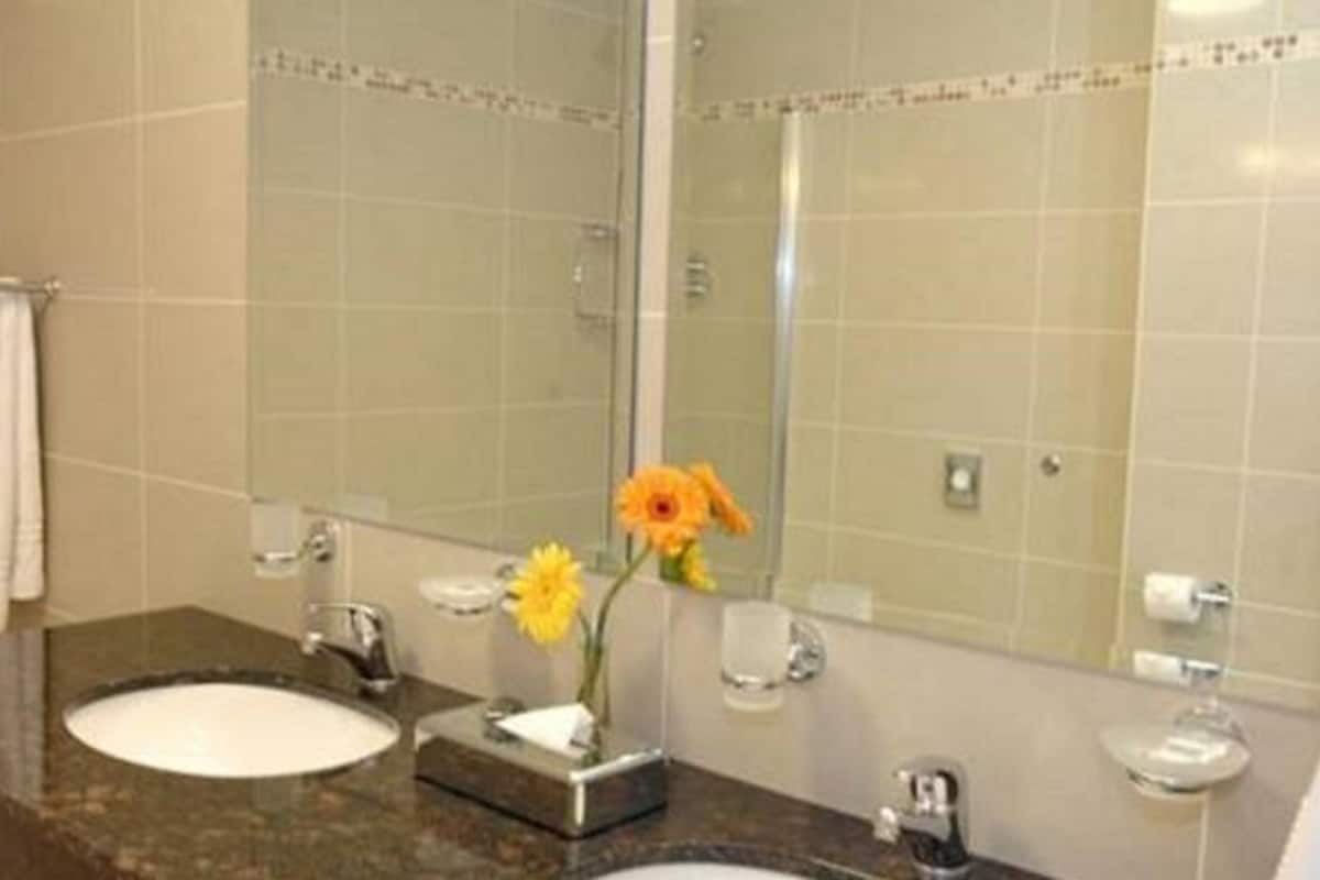 free toiletries, hair dryer, towels