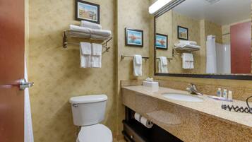 A bathroom with a toilet, sink, and towel rack.