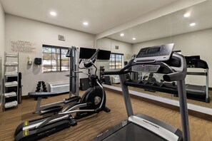 Stay fit on the go with our well-equipped fitness center featuring a range of exercise equipment.