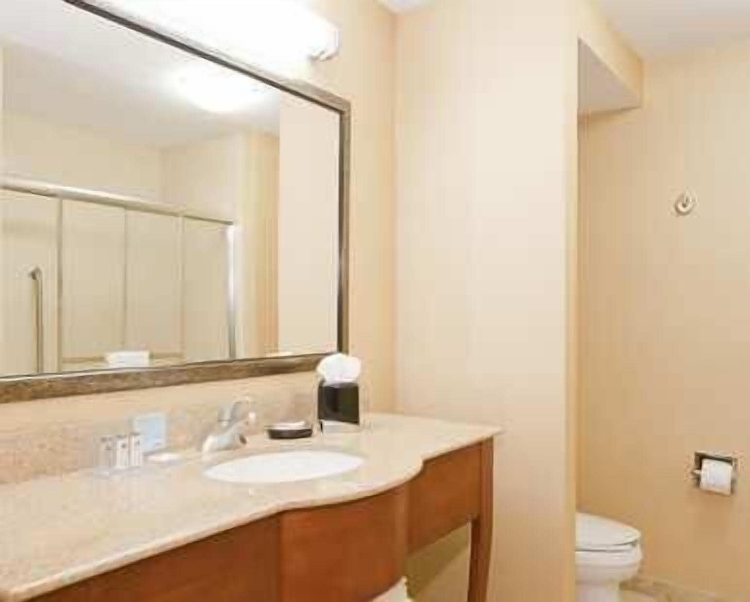 designer toiletries, hair dryer, towels