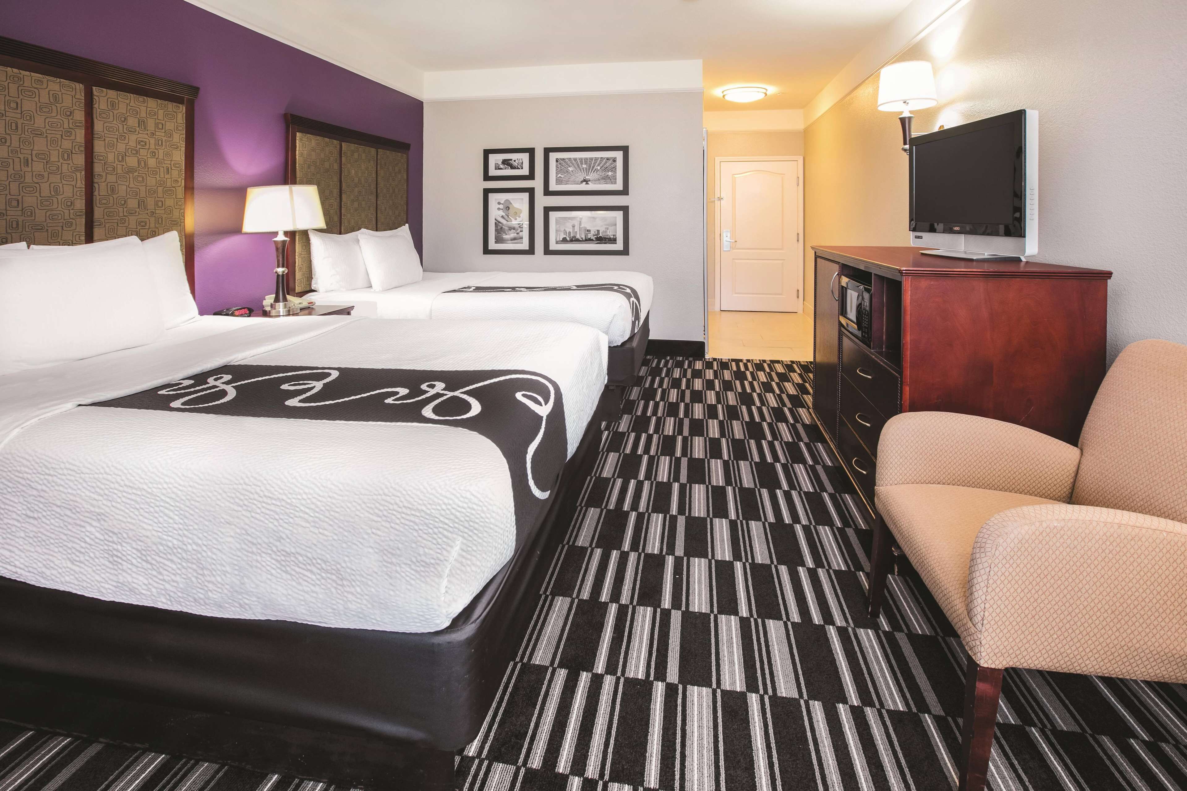 premium bedding, desk, laptop workspace, blackout curtains